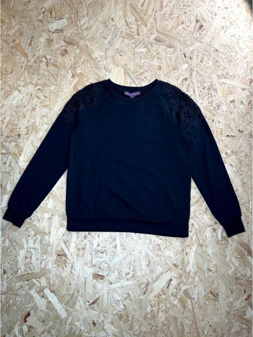 Gloria Vanderbilt Sweatshirt Womens Small Black Lace Shoulder Long Sleeve